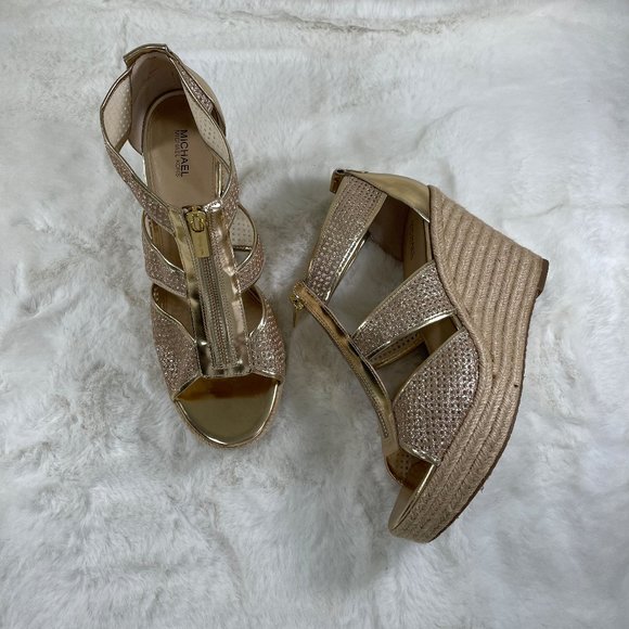 MICHAEL Michael Kors Shoes - Michael Kors Gold Rope Sandals Wedges Espadrilles Size 10 Zip Up Heels